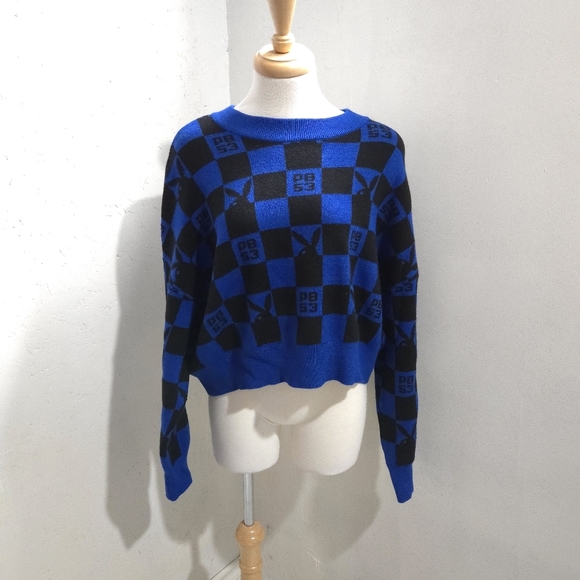 Playboy | Blue and Black Checkered Sweater - Picture 2 of 10